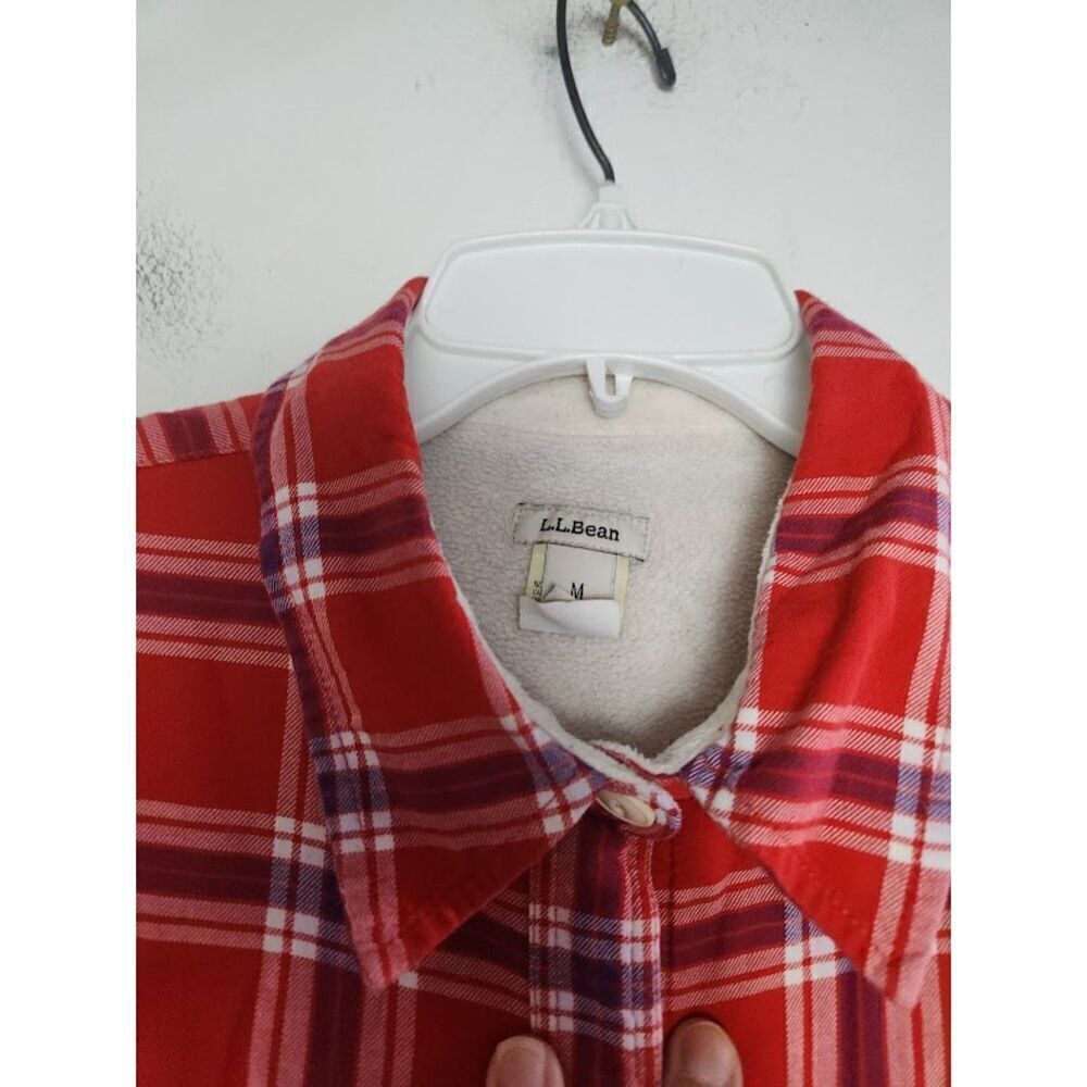L.L.Bean Women Red Blue Plaid Fleece Lined Flannel Shacket (Jacket/Shirt) Medium - Picture 4 of 11